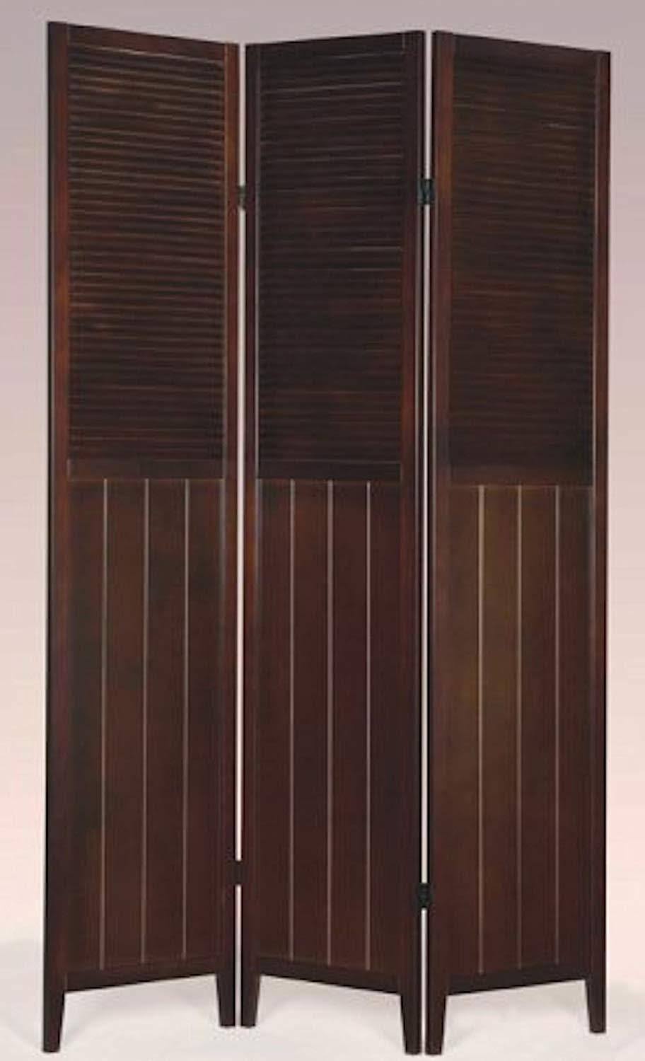 3-Panel Solid Wood Shutter Room Divider Espresso Finish J7300