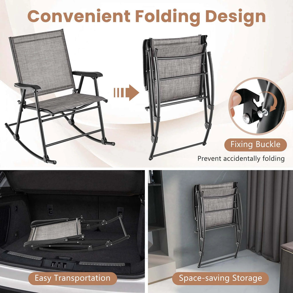 2pcs Patio Folding Rocking Chair Metal Frame D4468