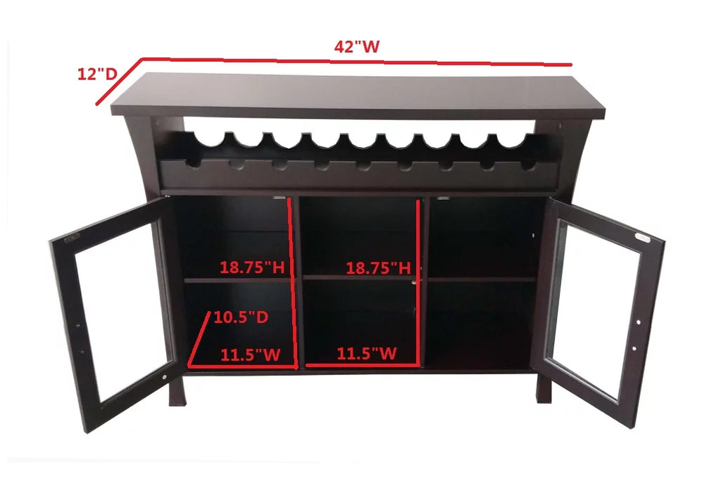 Espresso Wood Wine Rack Sideboard Console Table With Glass Doors J411