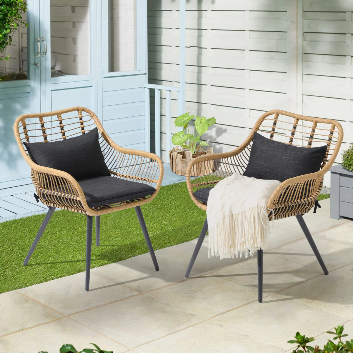Wicker Outdoor Chairs Set of 2 with Cushions V147984