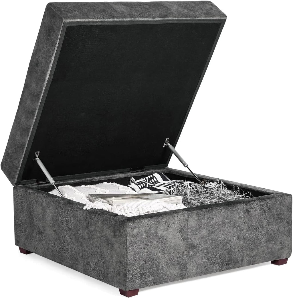Gray Tufted Storage Ottoman Bench with Wood Legs J92810