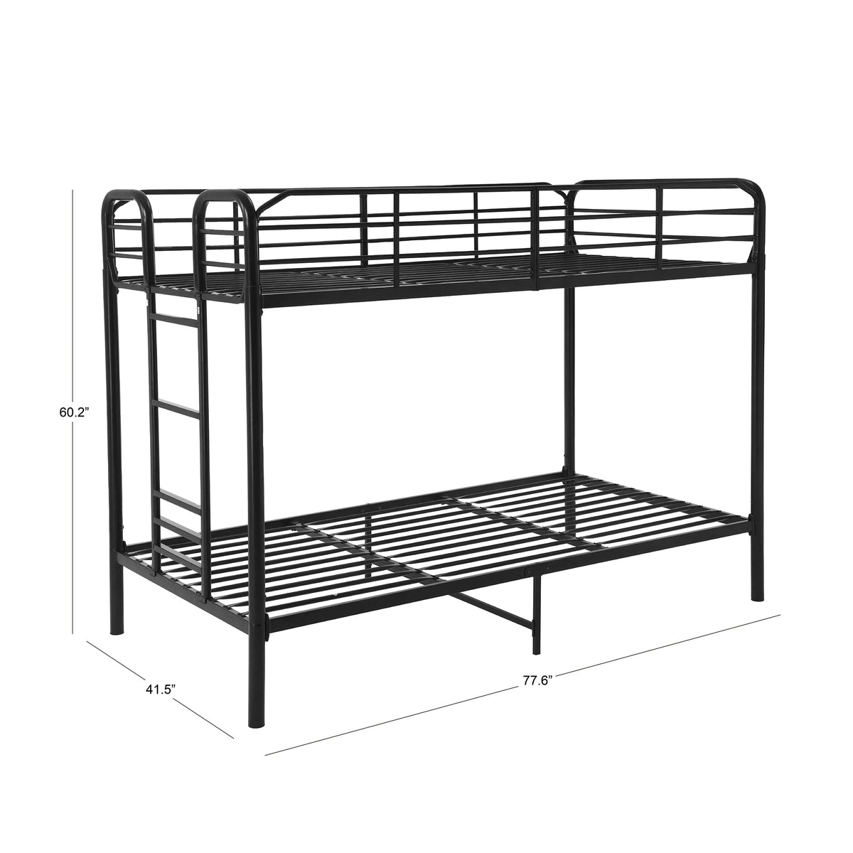 Black Metal Twin over Twin Quad Bunk Bed with Ladder and Guardrails S739