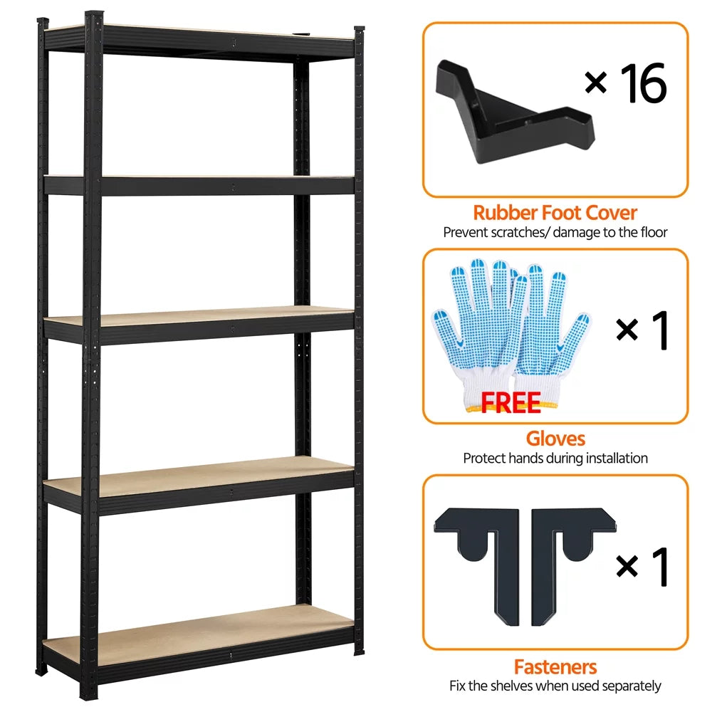 5-Shelf Adjustable Steel Storage Shelf Unit, Black, 2 Pack H41117