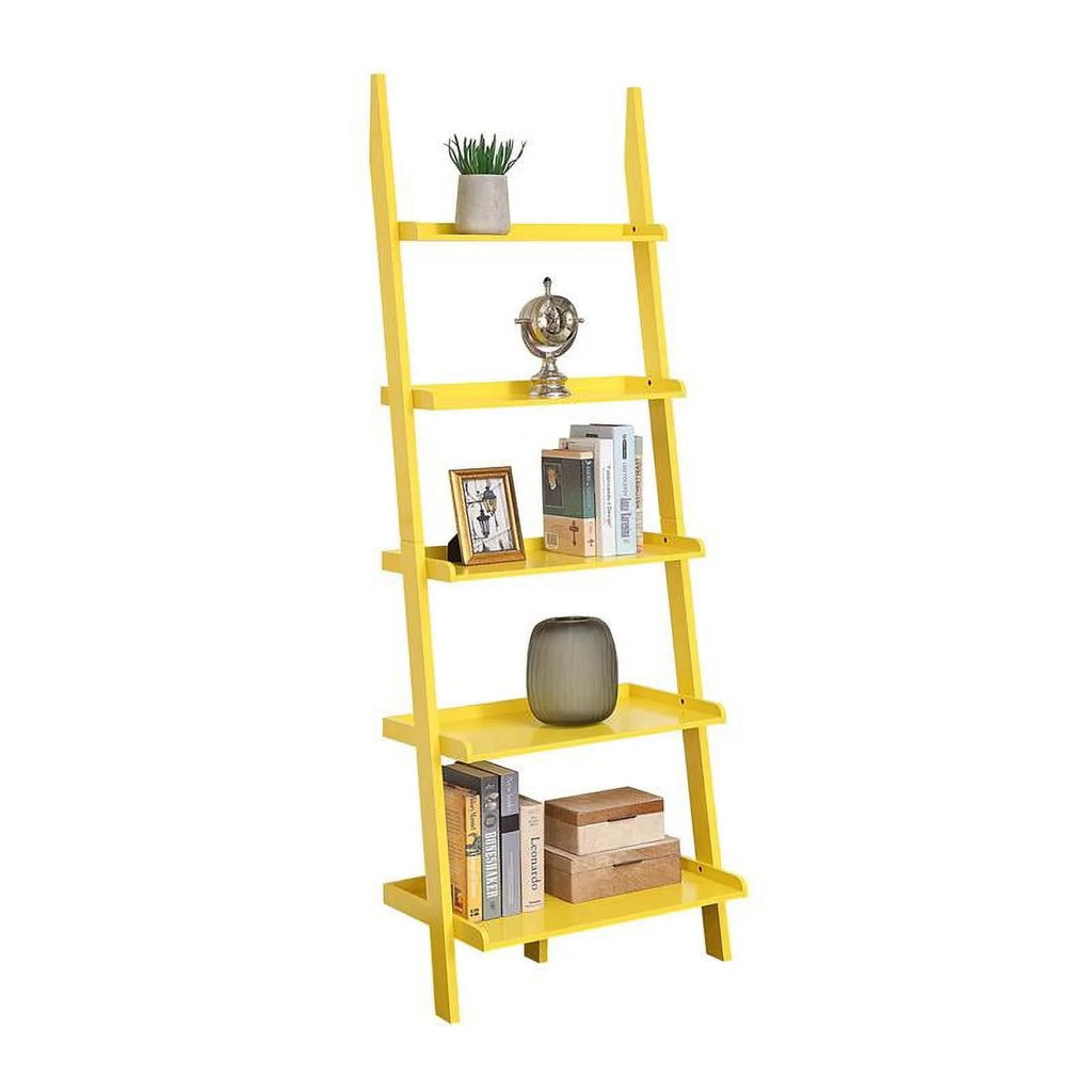 Bright Yellow Wood Five Tier Bookshelf Ladder N78803