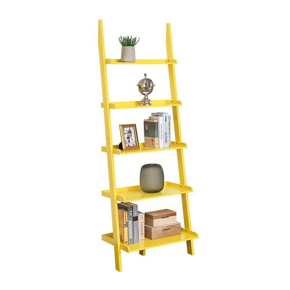 Bright Yellow Wood Five Tier Bookshelf Ladder N78803