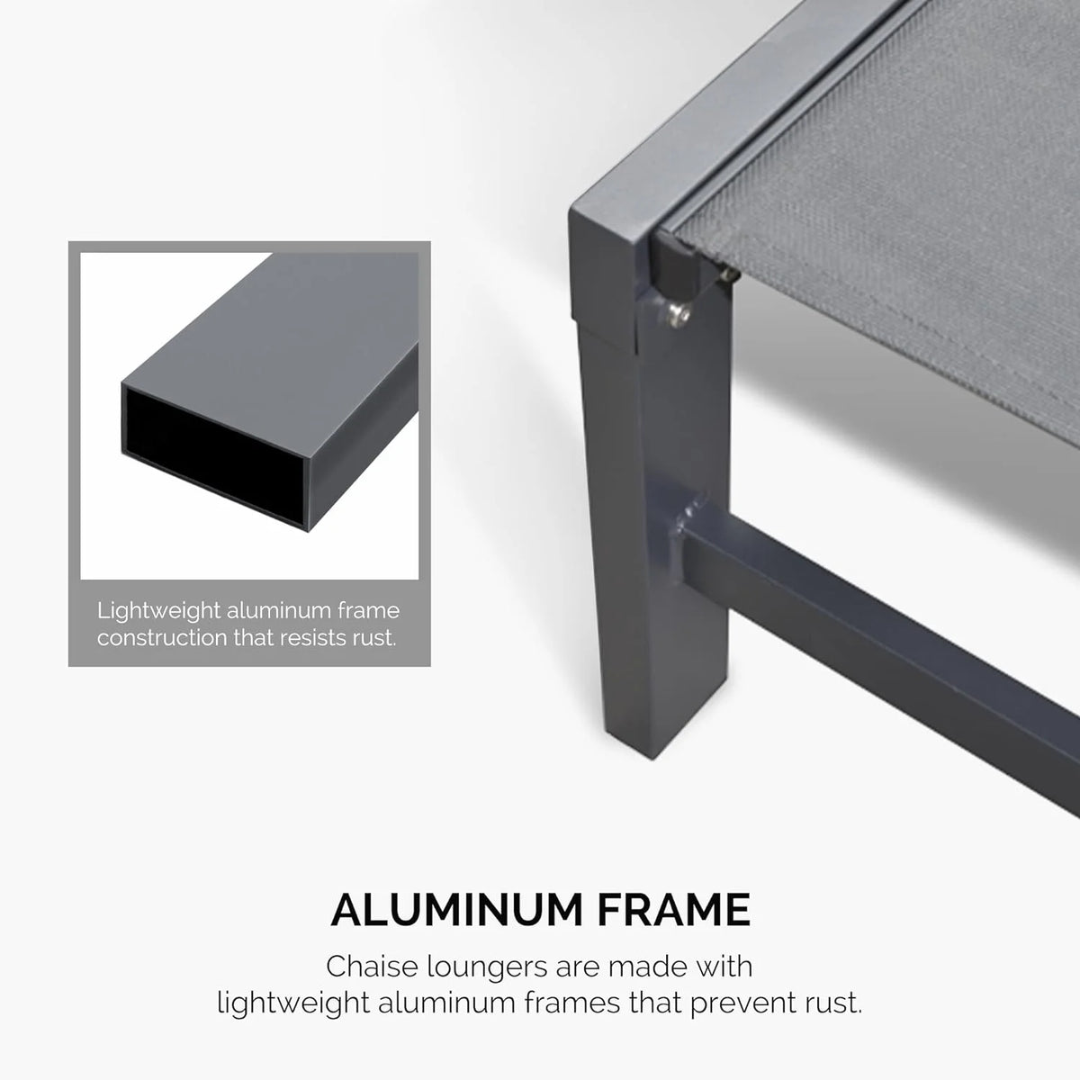 Grey Aluminum Outdoor Chaise Lounge with Wheels G796940