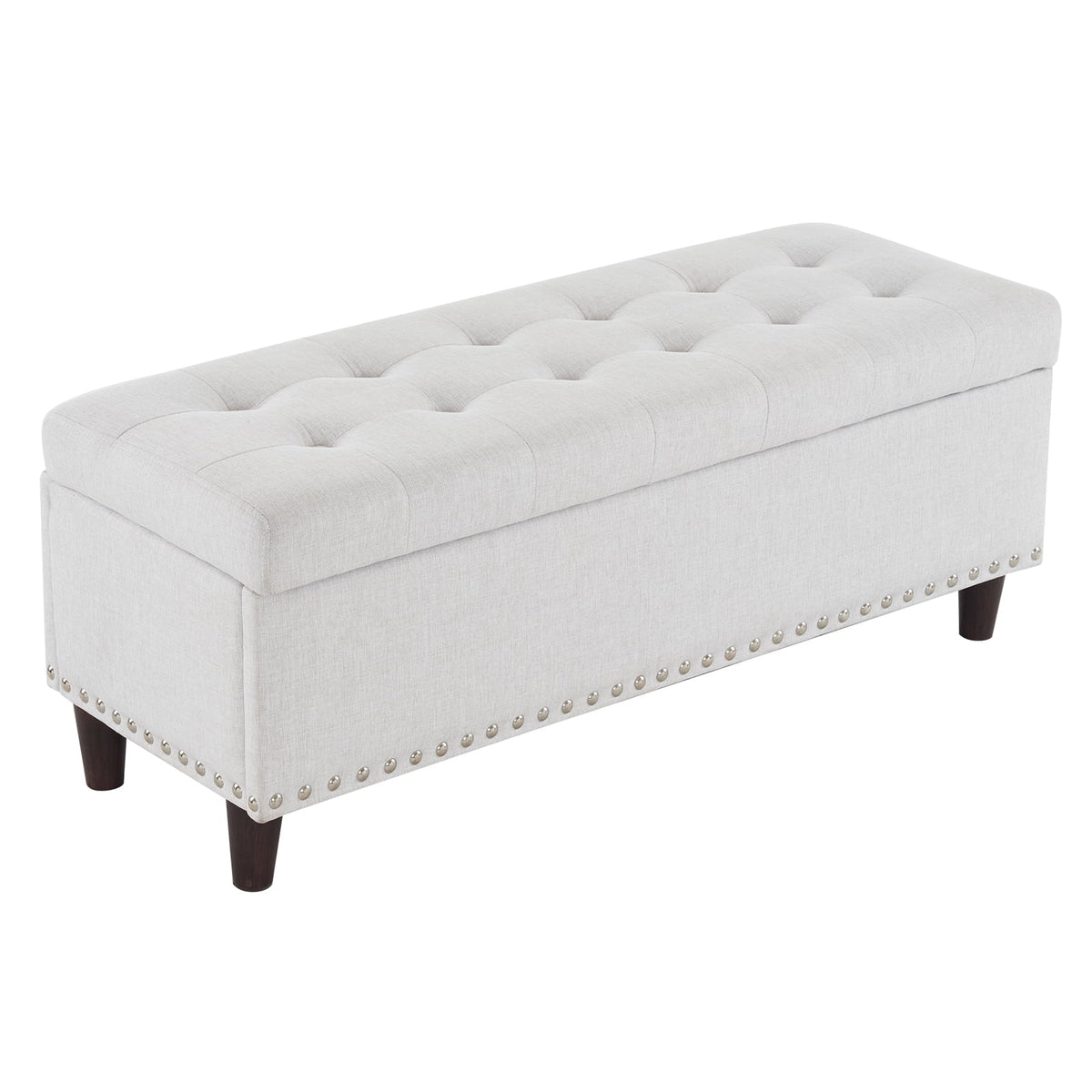 Off-White Linen Upholstered Storage Bench R592