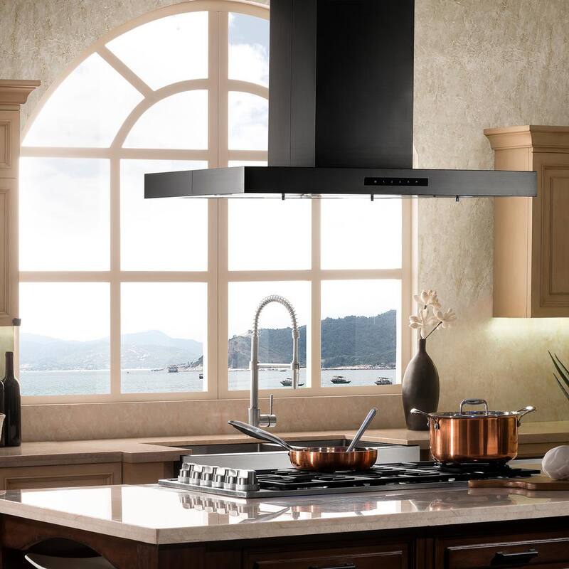 Black Stainless Steel Island Mount Range Hood K128