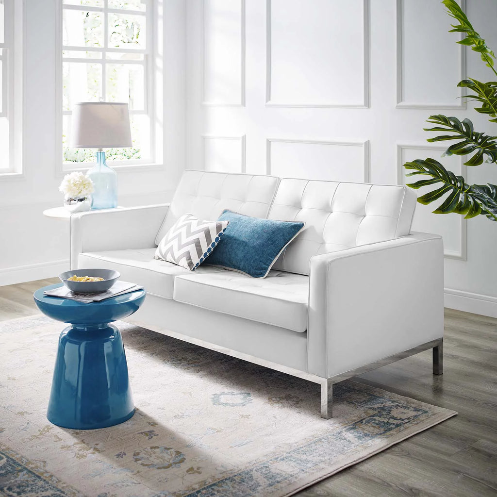 White Faux Vinyl Leather Loveseat Sofa F8884