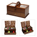 2 Tier Wooden Sewing Basket Jewelry Storage Box Organizer S72767