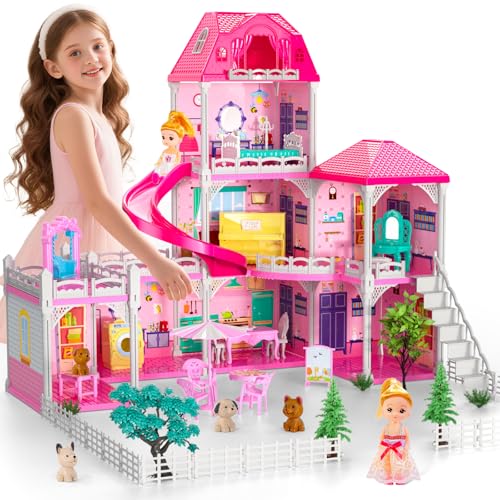 4-Level 10-Room Dolls House with 2 Dolls N63280