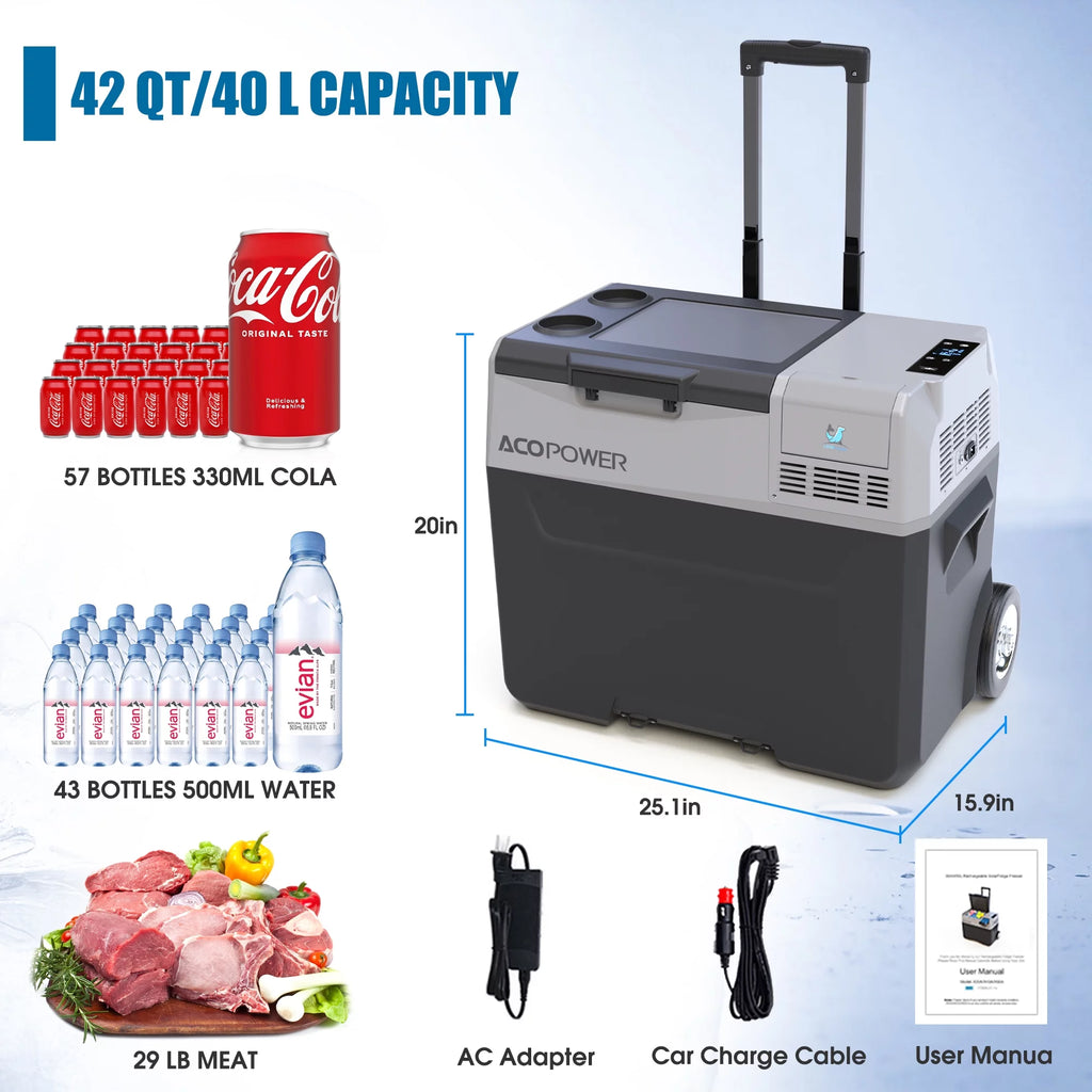Portable Refrigerator Freezer with Battery and 6'' Off-Road Wheels D48795