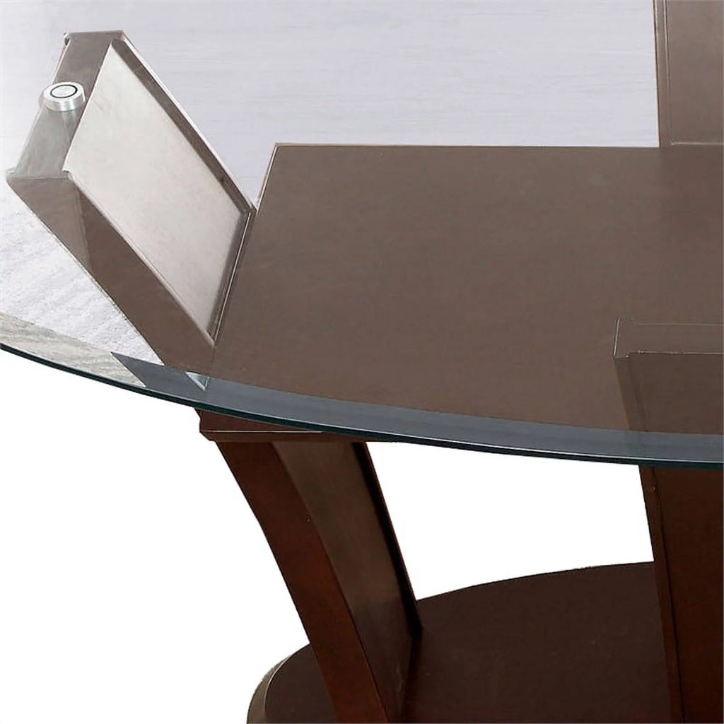 Brown Wooden Dining Table with Glass Top P94312