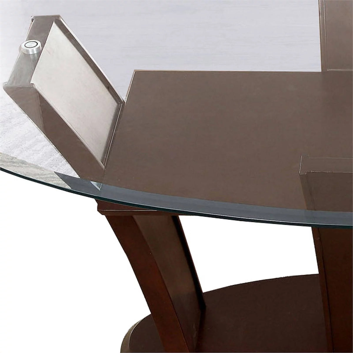 Brown Wooden Dining Table with Glass Top P94312