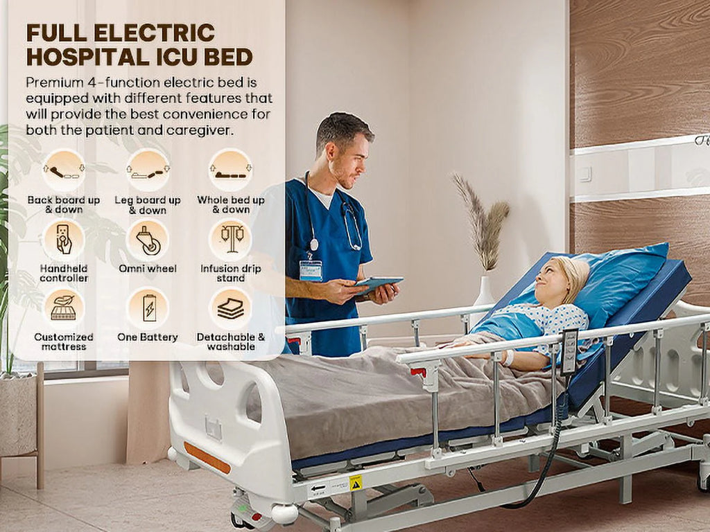 Full Electric Hospital Bed with 4 Function Mattress and Remote Control A142348
