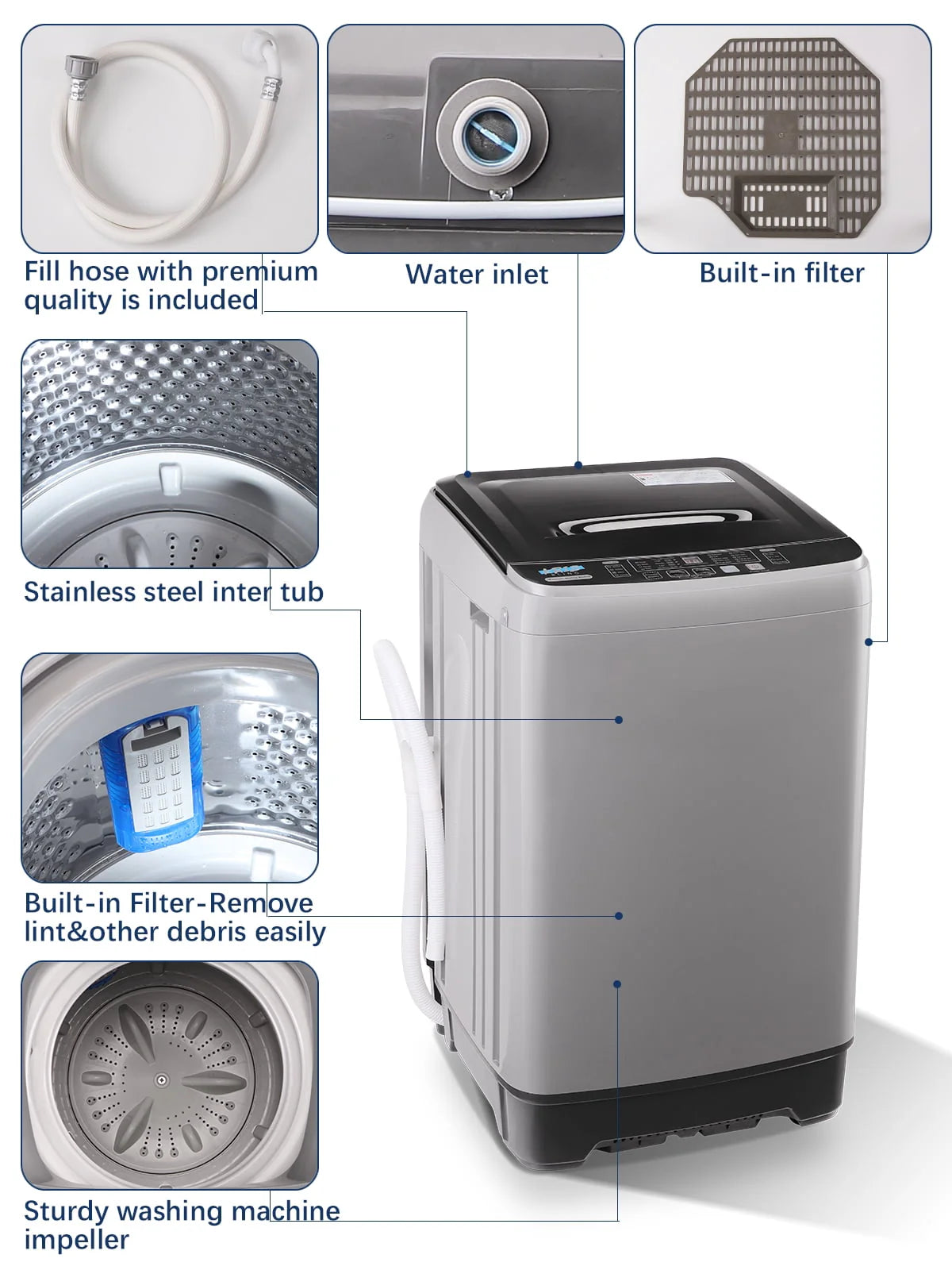 17.7 Lbs Full-Automatic Portable Washing Machine with Drain Pump Y629890