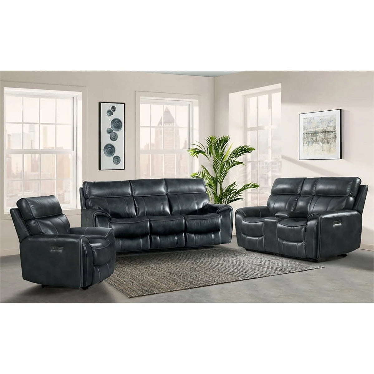 Slate Gray Faux Leather Dual-Power Recliner Sofa F35971