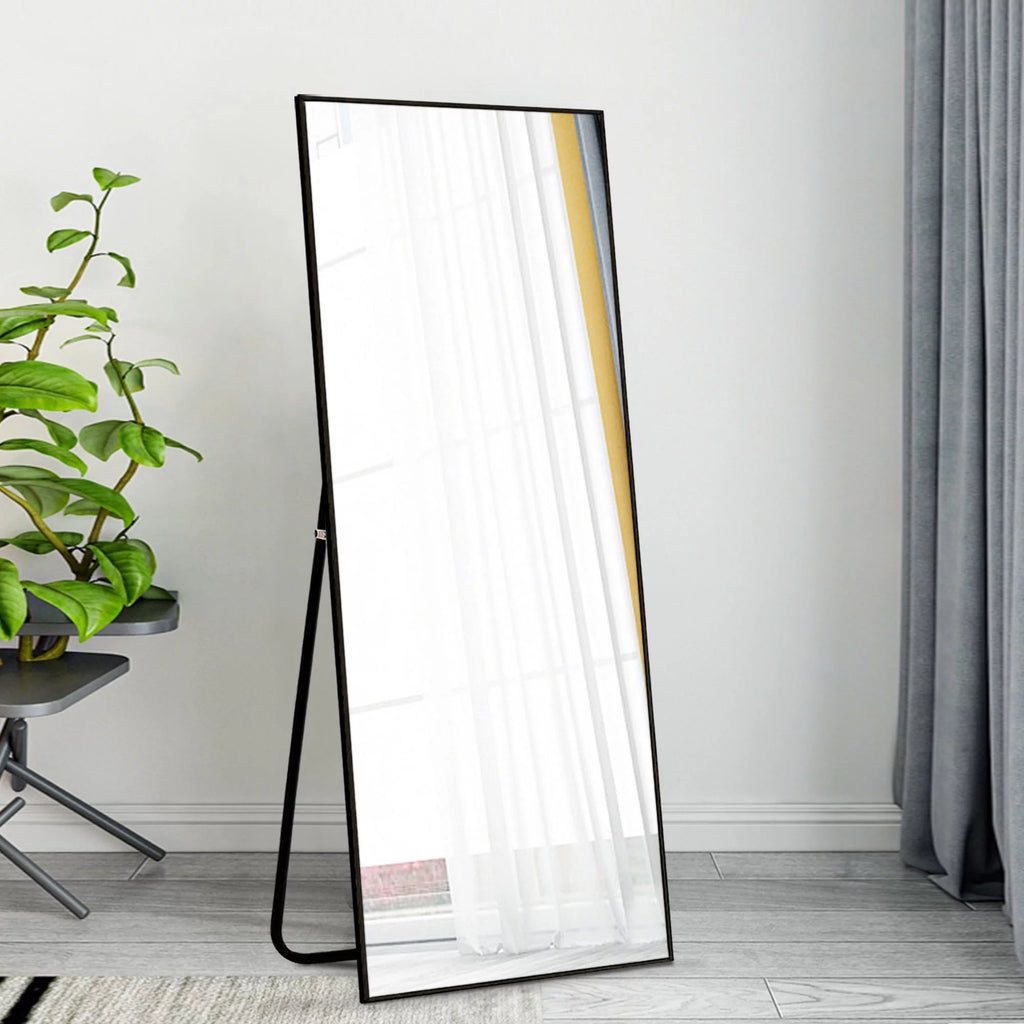 51"x16" Rectangular Full Length Floor Mirror with Stand Black E181706