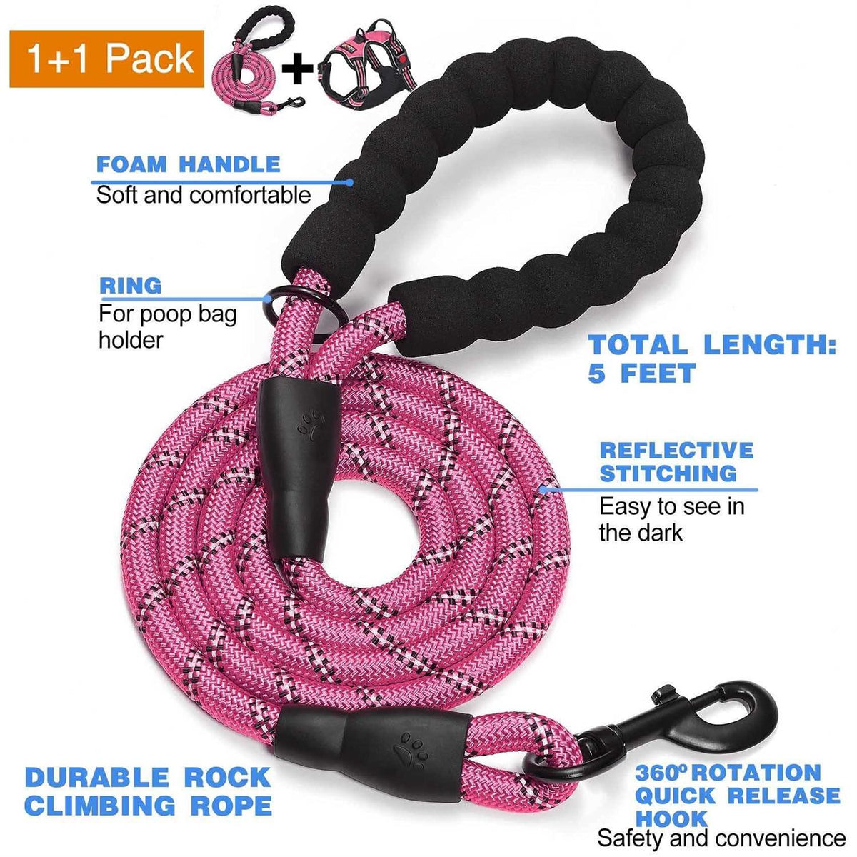 Adjustable Reflective Oxford Dog Harness with 5ft Dog Leash C421927