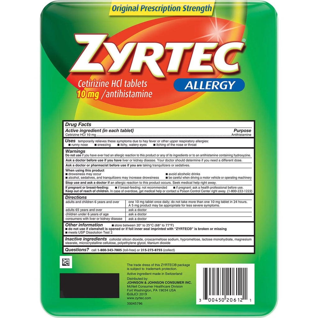 24 Hour Allergy Relief Antihistamine Cetirizine HCl 10 mg, 120 Tablets J225