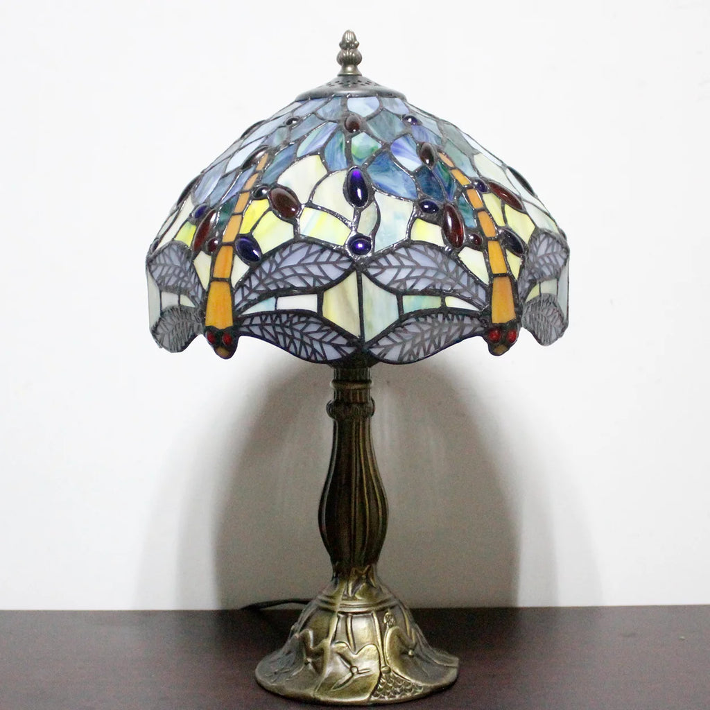 Sea Blue Yellow Stained Glass Dragonfly Style Table Lamp L88196