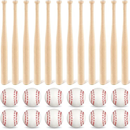 24 Pcs 8" Unfinished Wood Mini Baseball Bats 2" Foam Baseballs C99009