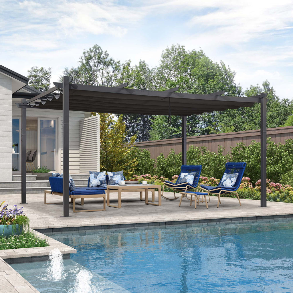 12' X 16' Outdoor Retractable Aluminum Pergola with Canopy X5873