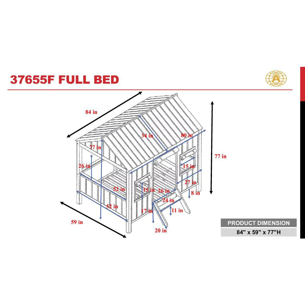Wooden Frame Full Bed in Weathered White A390346