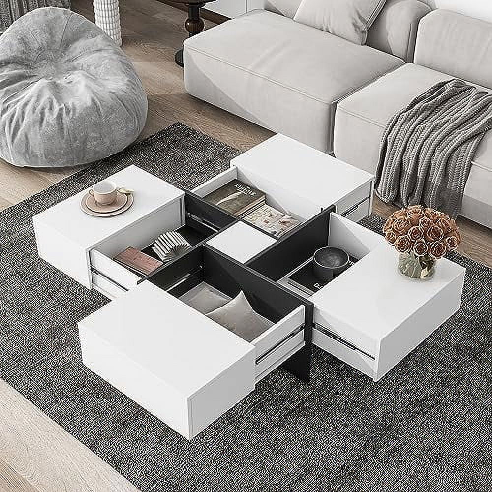Brown Square Coffee Table with 4 Hidden Compartments W16737