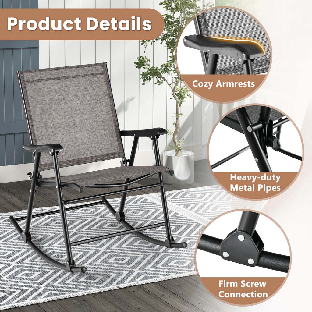 2pcs Patio Folding Rocking Chair Metal Frame D4468