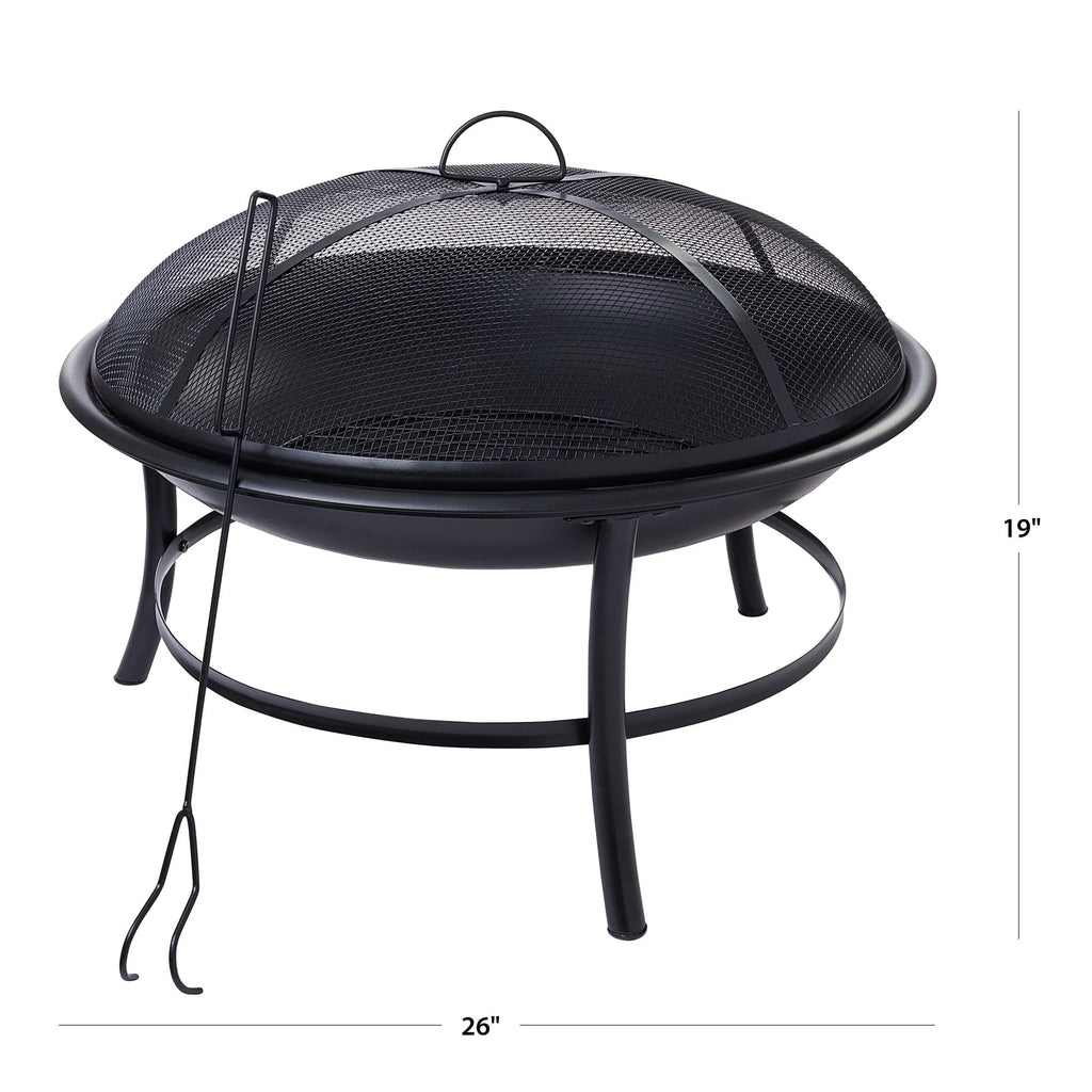 Black Round Iron Wood Burning Fire Pit A598