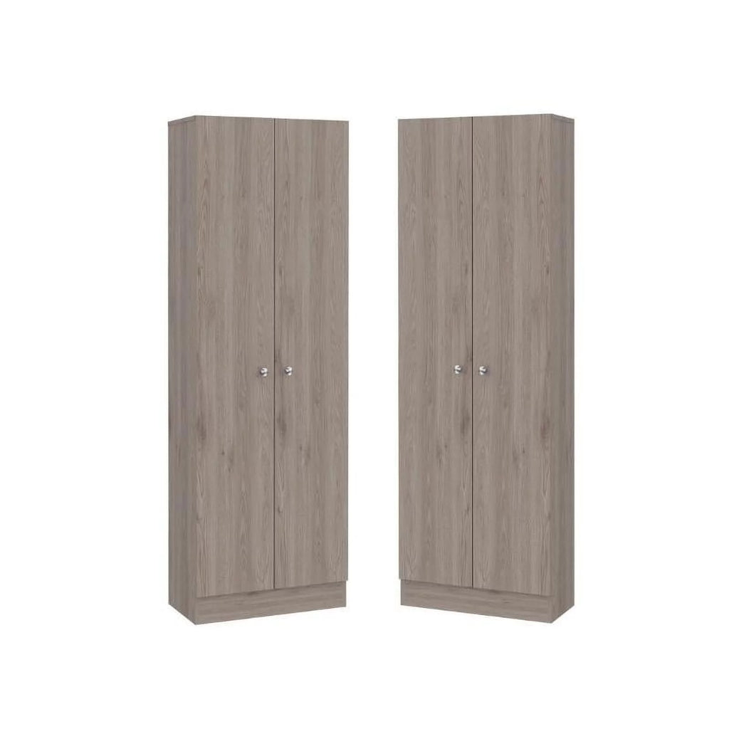 2 Piece Wood Two-Door Pantry Cabinet Set in Light Gray I258