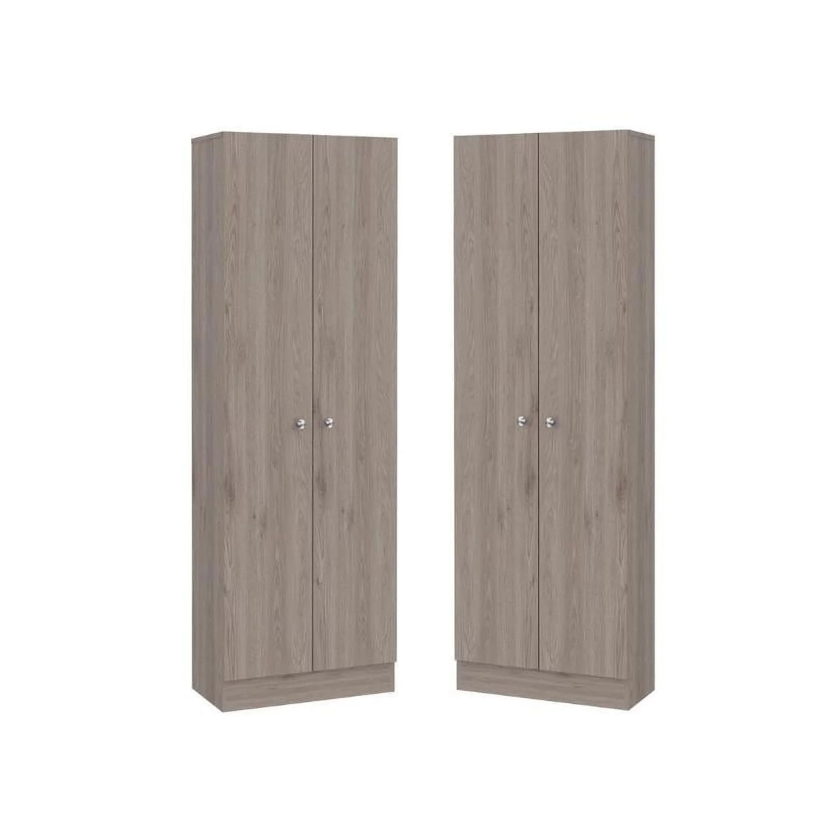 2 Piece Wood Two-Door Pantry Cabinet Set in Light Gray I258