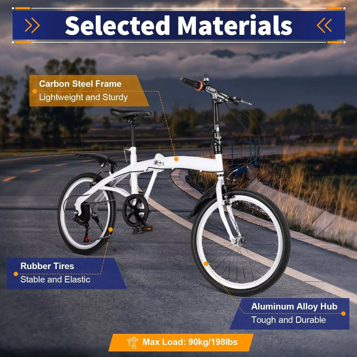 White Folding Bike 6 Speed Gears with Mudguard T634788