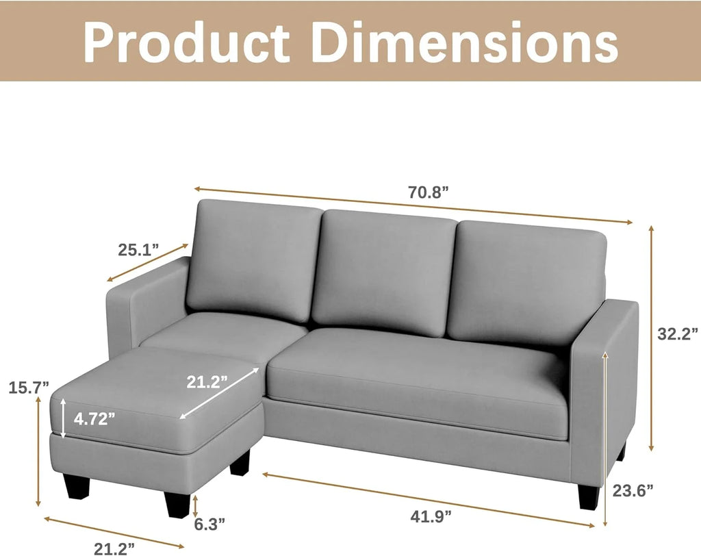 Light Gray Convertible Sectional Sofa with Ottoman R169