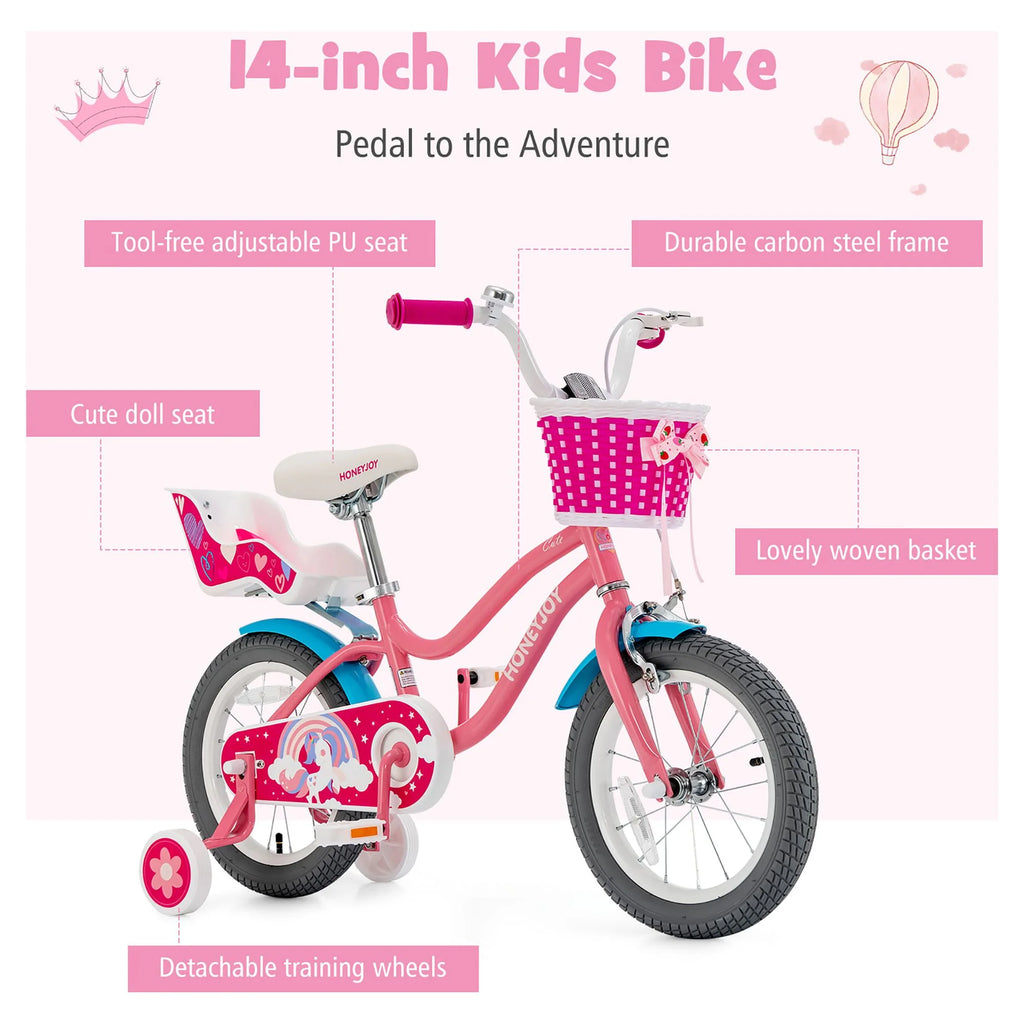 14 Inches Kids Bicycle with Training Wheels & Basket O795772
