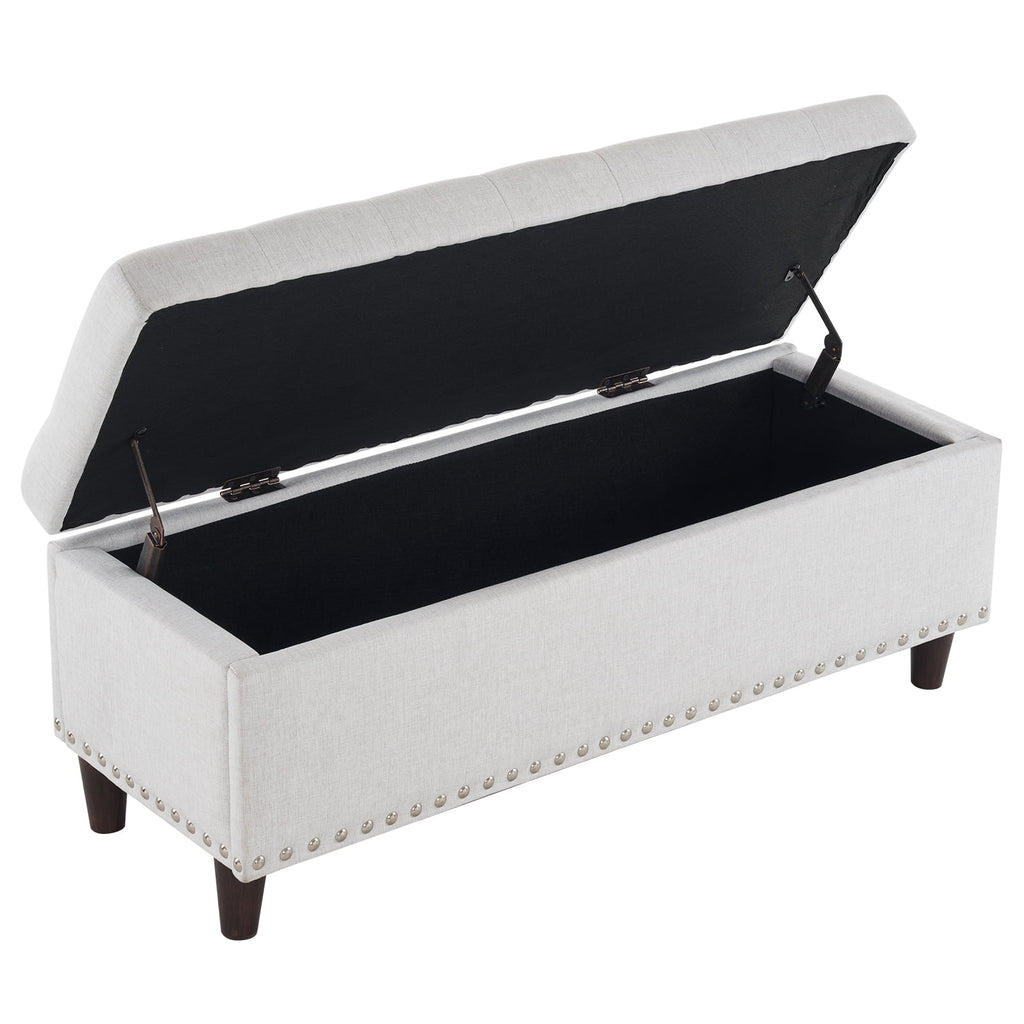 Off-White Linen Upholstered Storage Bench R592