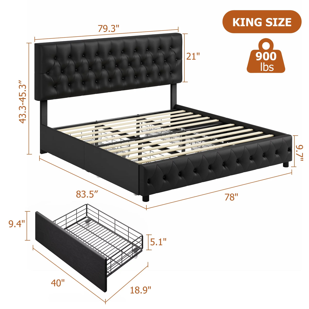 King White Faux Leather Upholstered Storage Bed Frame with 4 Drawers D970