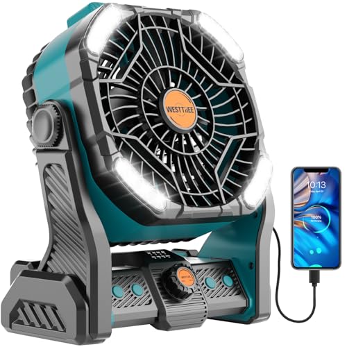 20000mAh Camping Fan with LED Lantern USB Rechargeable 4 Speeds Black T82533