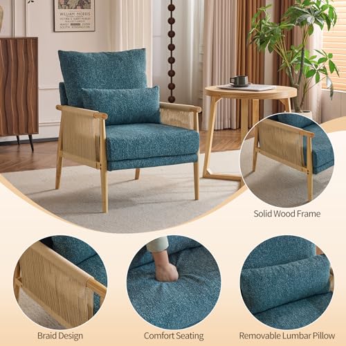 Green Chenille Accent Chair with Lumbar Pillow E598