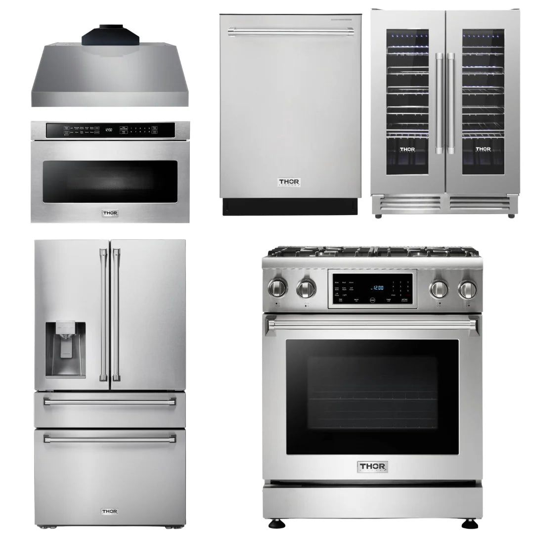 30 Propane Gas Range, Range Hood, Microwave, Refrigerator, Dishwasher, Wine Cooler Z61748