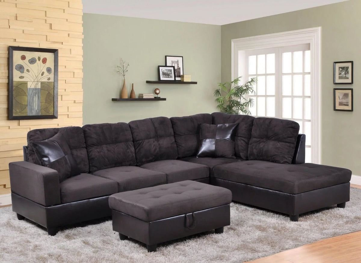 3 PCS Sectional Sofa Set with Storage Ottoman and Pillows Q764648