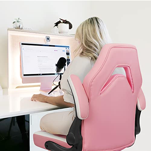 Pink Ergonomic PU Leather Computer Chair with Lumbar Support H7831