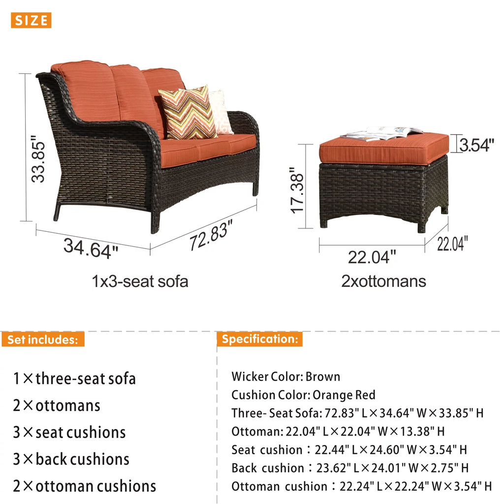3 Pieces Wicker Patio Sectional Furniture Set with Ottoman Y441504