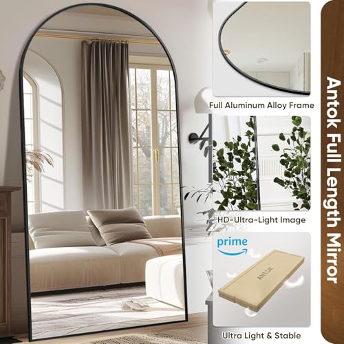 71"x32" Arched Black Full Length Mirror with Stand A660
