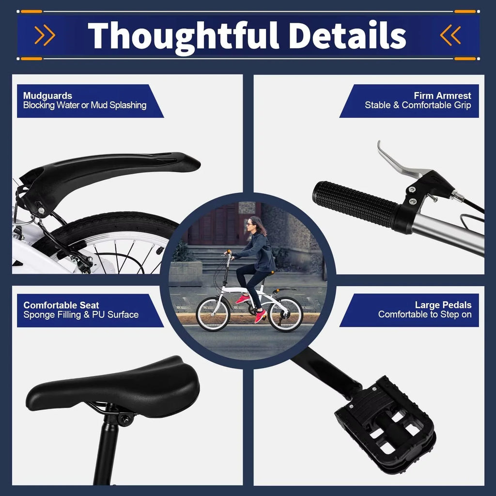 White Folding Bike 6 Speed Gears with Mudguard T634788