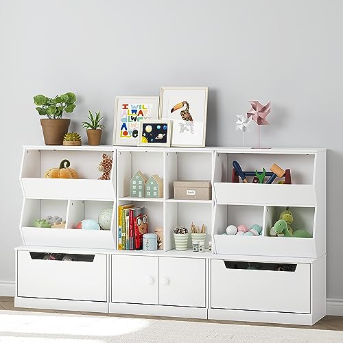 Kids Toy Storage Cabinet and Organizer with Drawers and Cubbies White B296