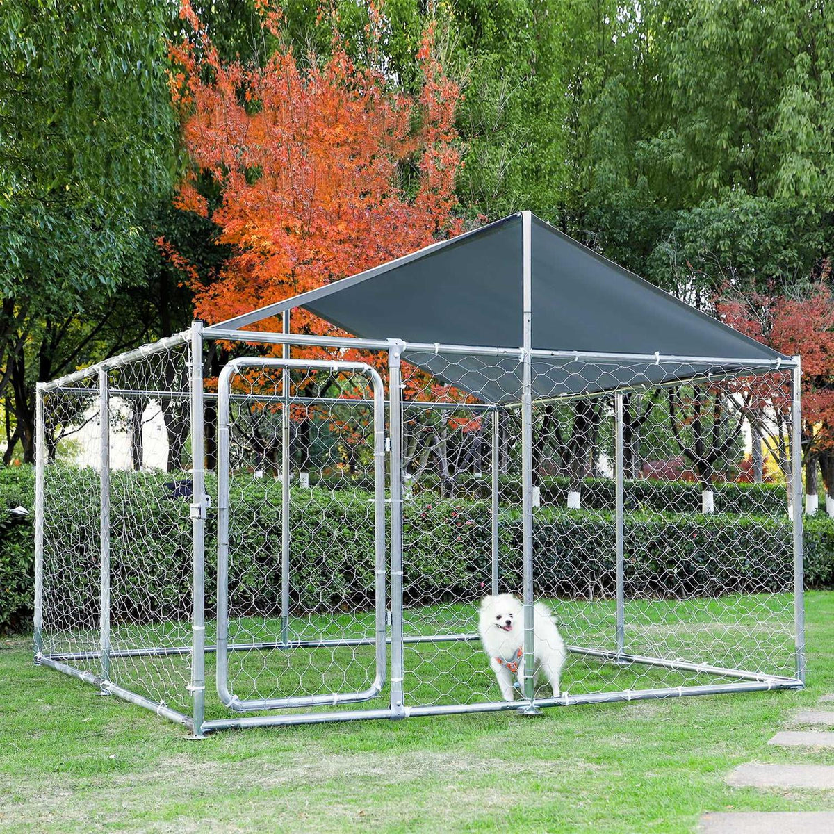 Metal Outdoor Dog Cage with Water-Resistant Cover U49909