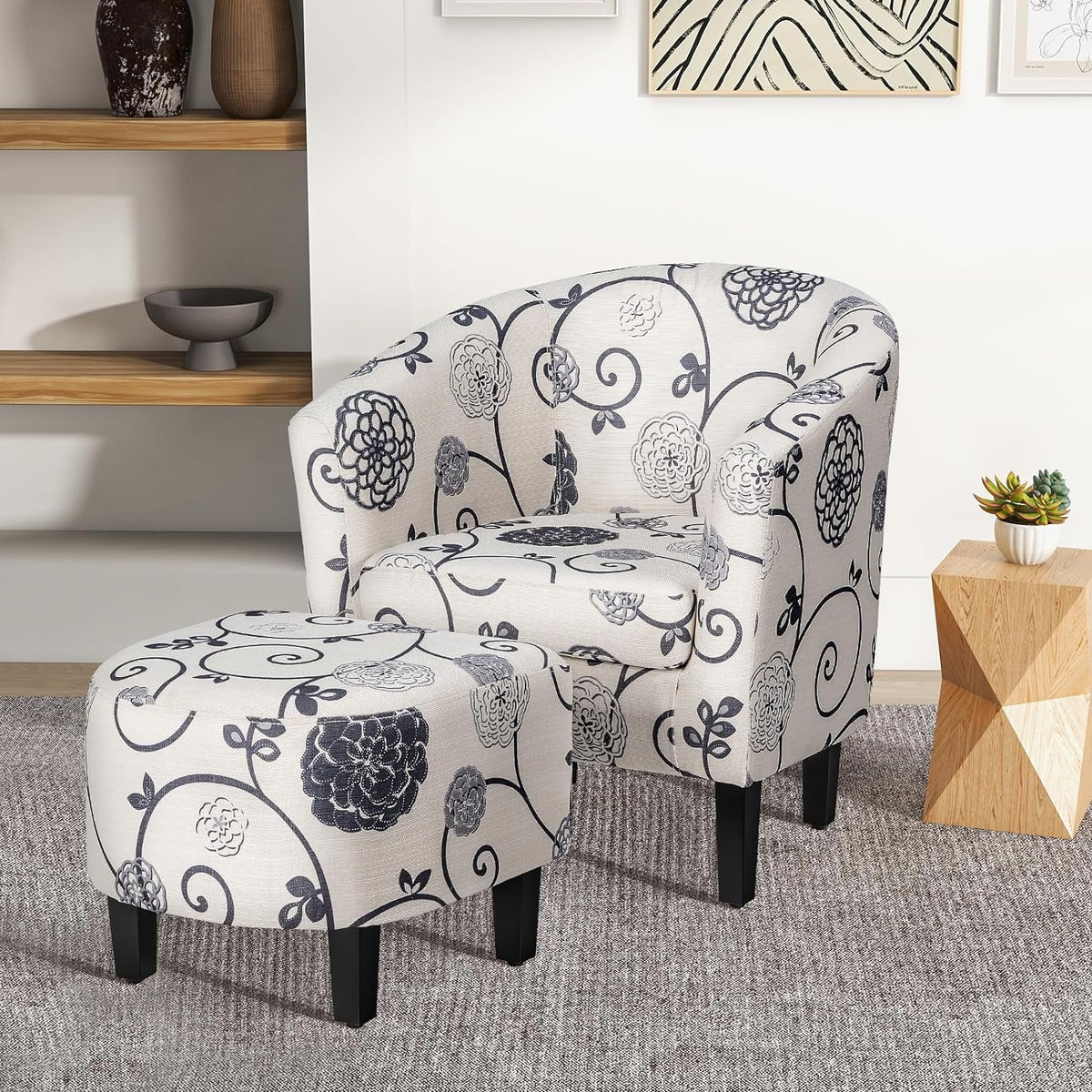 Accent Chair with Ottoman Set Upholstered Barrel Chair with Footrest K3124