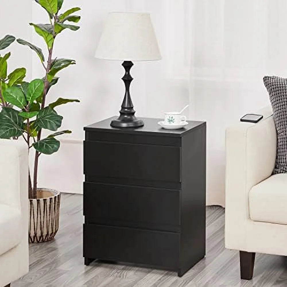 Black 3 Drawer Wooden Nightstand G105